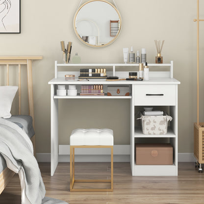 White Desk with Charging Station and Adjustable Shelf for Home Office, White Writing Desks at Gallery Canada