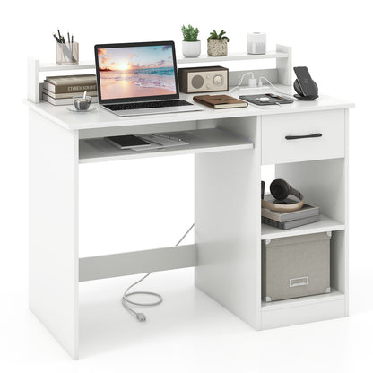White Desk with Charging Station and Adjustable Shelf for Home Office, White Writing Desks White at Gallery Canada
