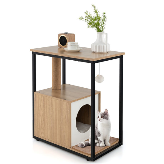 Cat Furniture End Table Cat House with Scratching Post, Natural - Gallery Canada