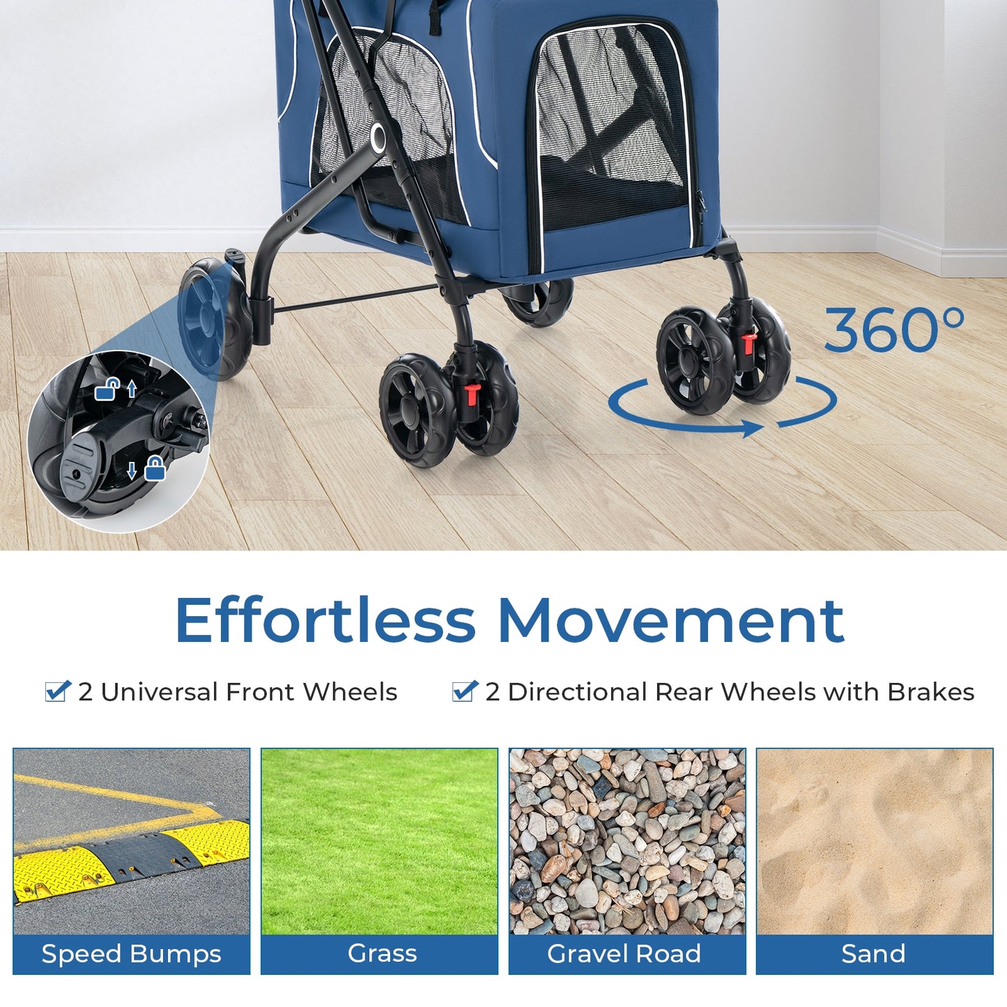 Double Pet Stroller Foldable 3-in-1 Dog Stroller with 2 Detachable Carriers, Blue Dog Supplies at Gallery Canada