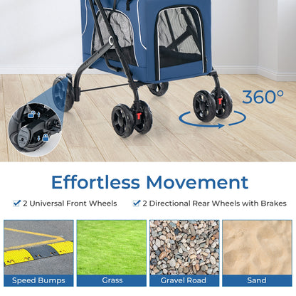 Double Pet Stroller Foldable 3-in-1 Dog Stroller with 2 Detachable Carriers, Blue Dog Supplies at Gallery Canada