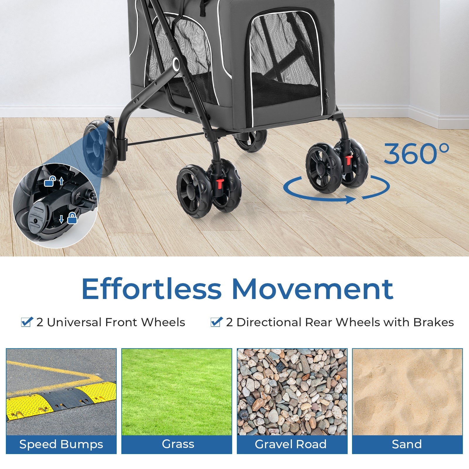 Double Pet Stroller Foldable 3-in-1 Dog Stroller with 2 Detachable Carriers, Gray Dog Supplies at Gallery Canada