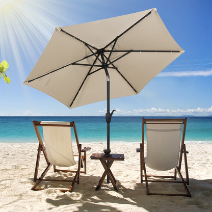 7.5 Feet Solar Powered Patio Umbrella with LED Lights and Crank Handle, Beige Outdoor Umbrellas at Gallery Canada