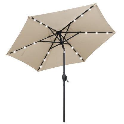 7.5 Feet Solar Powered Patio Umbrella with LED Lights and Crank Handle, Beige Outdoor Umbrellas at Gallery Canada