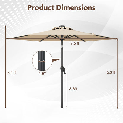 7.5 Feet Solar Powered Patio Umbrella with LED Lights and Crank Handle, Beige Outdoor Umbrellas at Gallery Canada