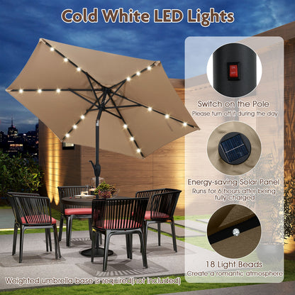 7.5 Feet Solar Powered Patio Umbrella with LED Lights and Crank Handle, Beige Outdoor Umbrellas at Gallery Canada