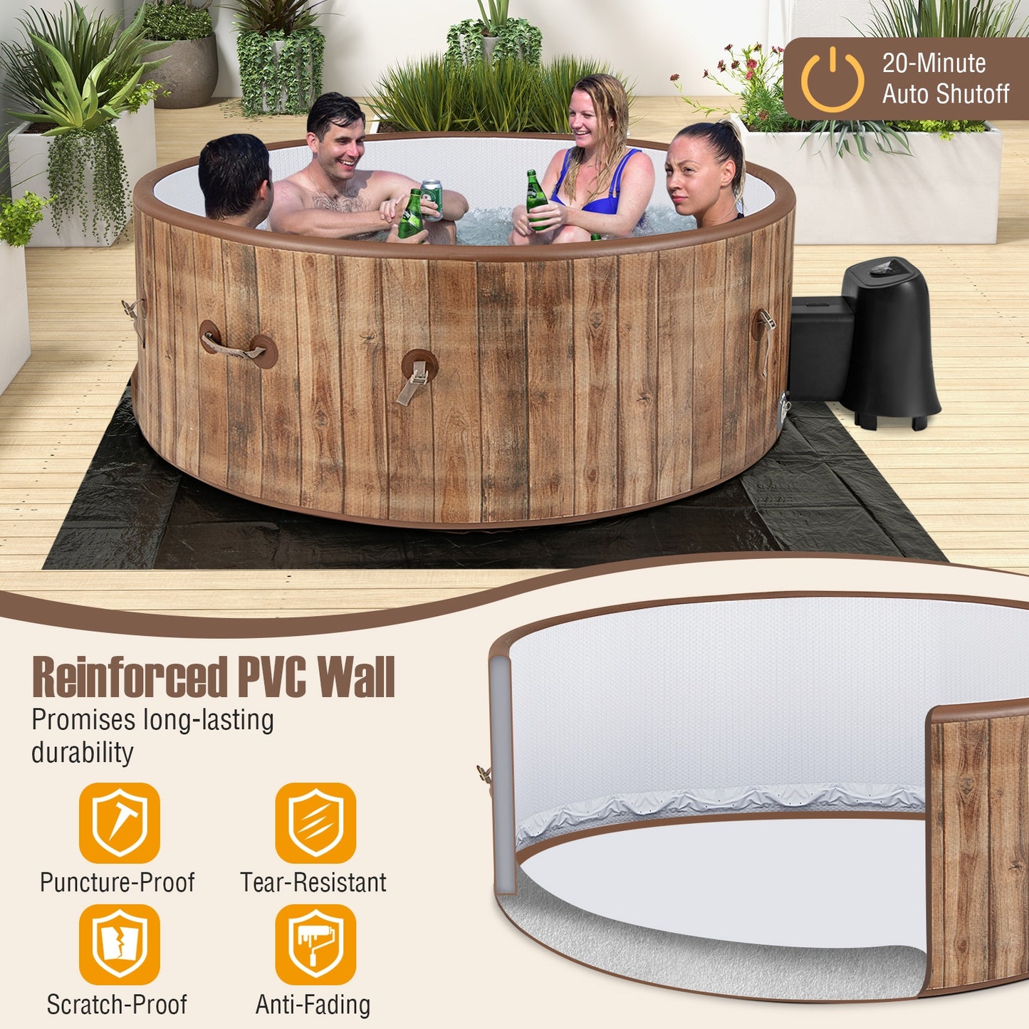 72 Inches Inflatable Hot Tub, 120 Air Jets, Heater Pump, 4-6 Person, Coffee Swimming Pools at Gallery Canada