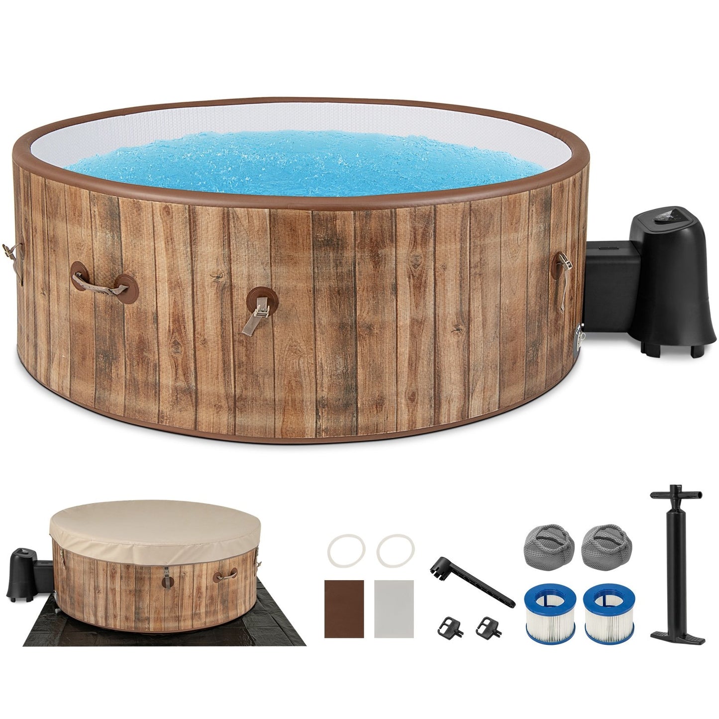 72 Inches Inflatable Hot Tub SPA with 120 Air Jets Electric Heater Pump for 4-6 Person, Coffee