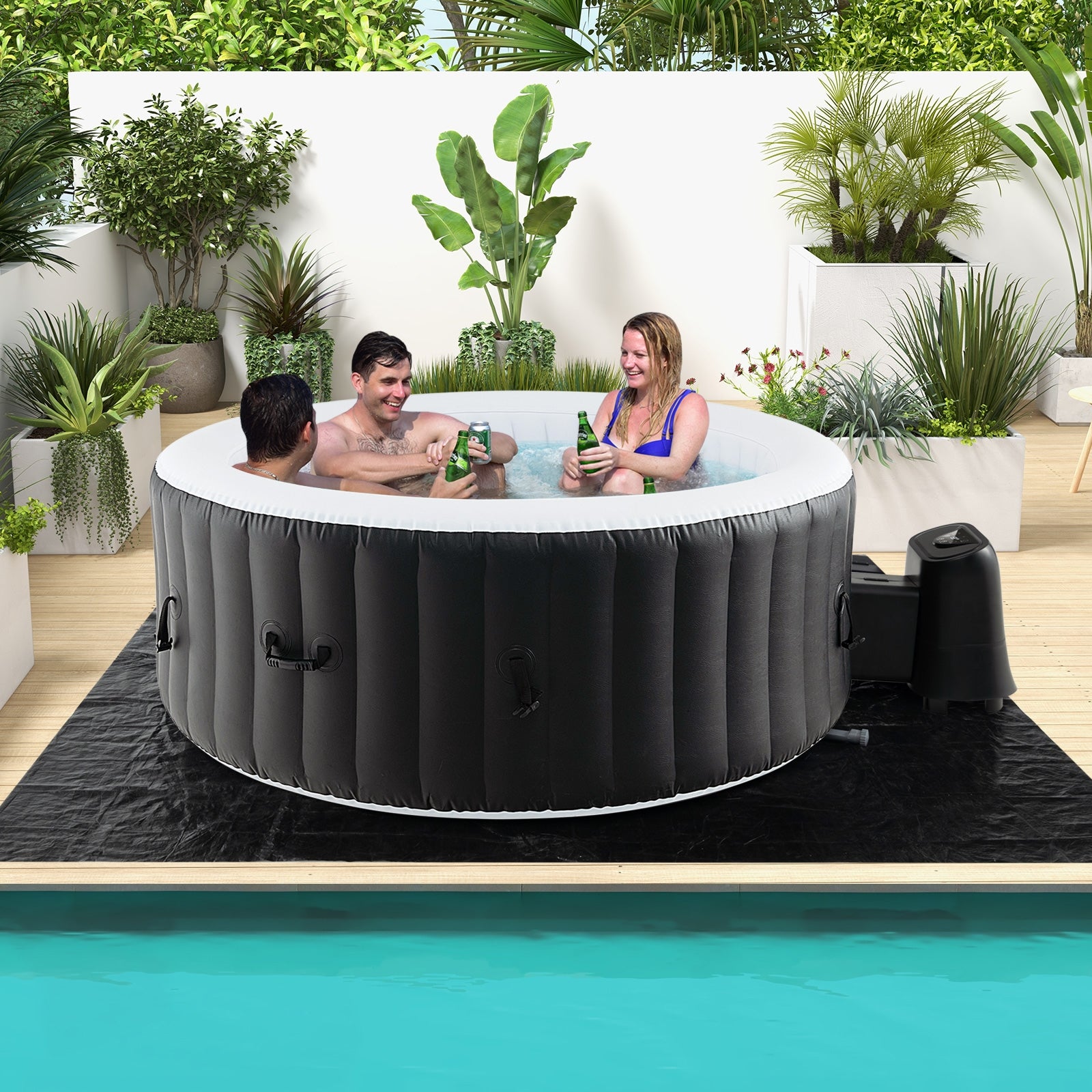 70/80 Inches Round SPA Pool Hottub with 110/130 Air Jets Electric Heater Pump-S, Black Swimming Pools at Gallery Canada