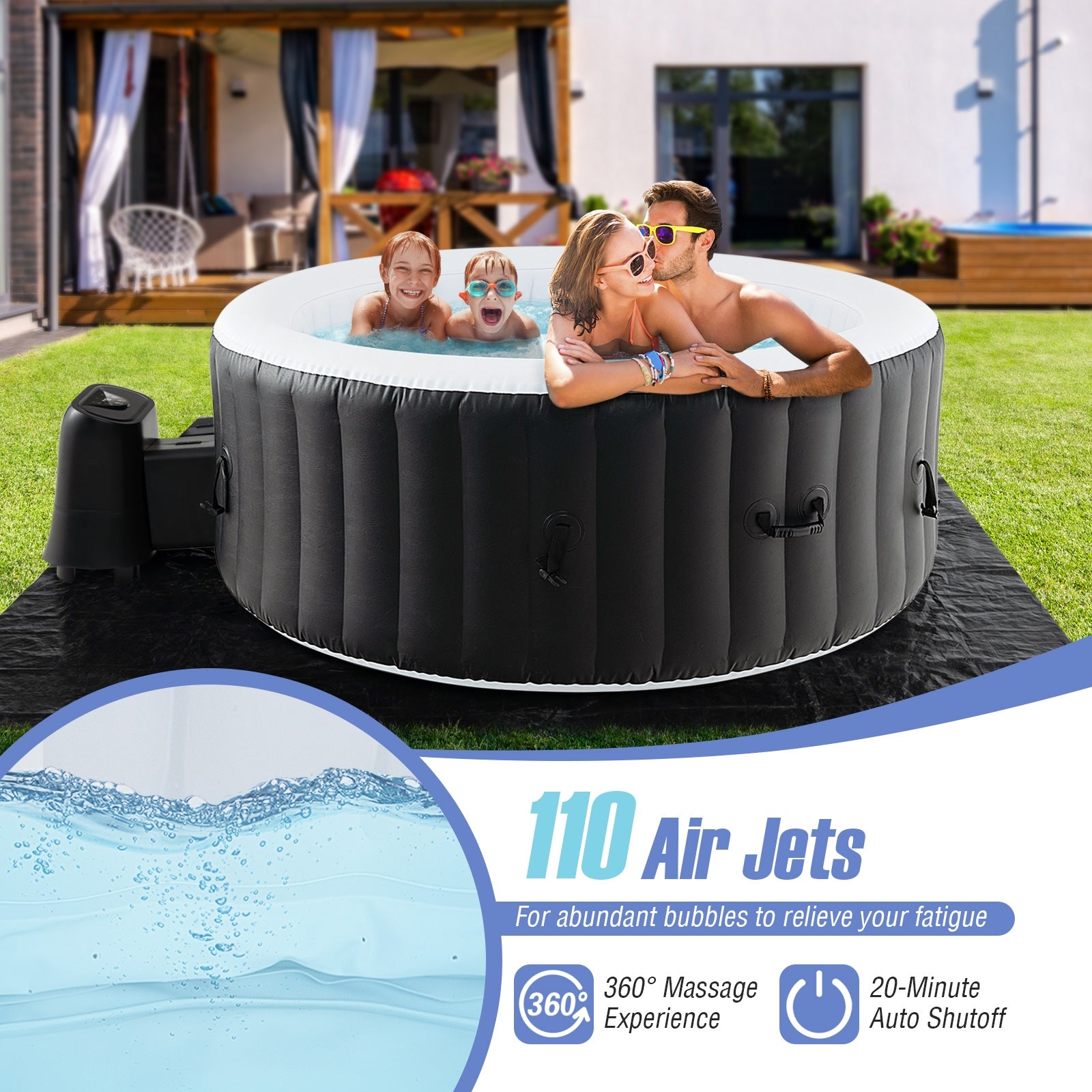 70/80 Inches Round SPA Pool Hottub with 110/130 Air Jets Electric Heater Pump-S, Black Swimming Pools at Gallery Canada
