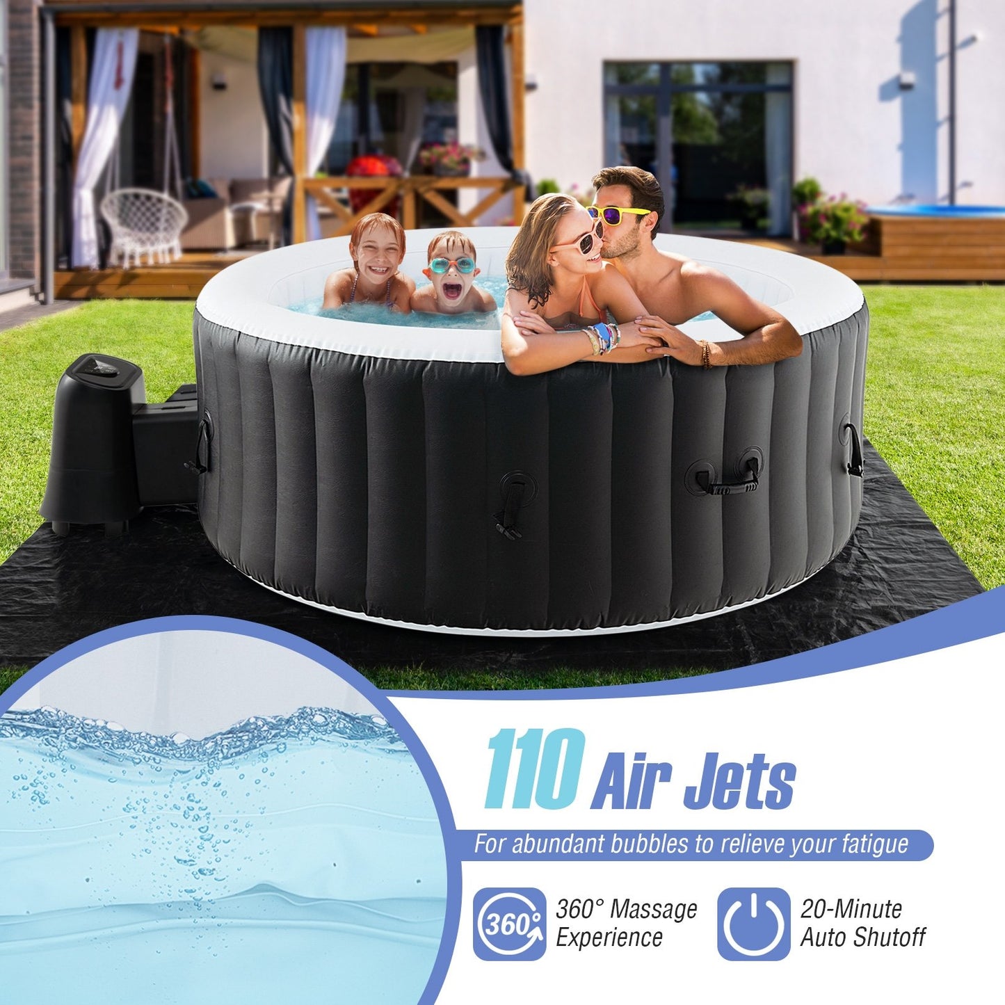 70/80 Inches Round SPA Pool Hottub with 110/130 Air Jets Electric Heater Pump-S, Black
