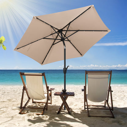 7.5 Feet Solar Powered Patio Umbrella with LED Lights and Crank Handle, Tan Outdoor Umbrellas at Gallery Canada