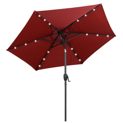7.5 Feet Solar Powered Patio Umbrella with LED Lights and Crank Handle, Burgundy Outdoor Umbrellas at Gallery Canada
