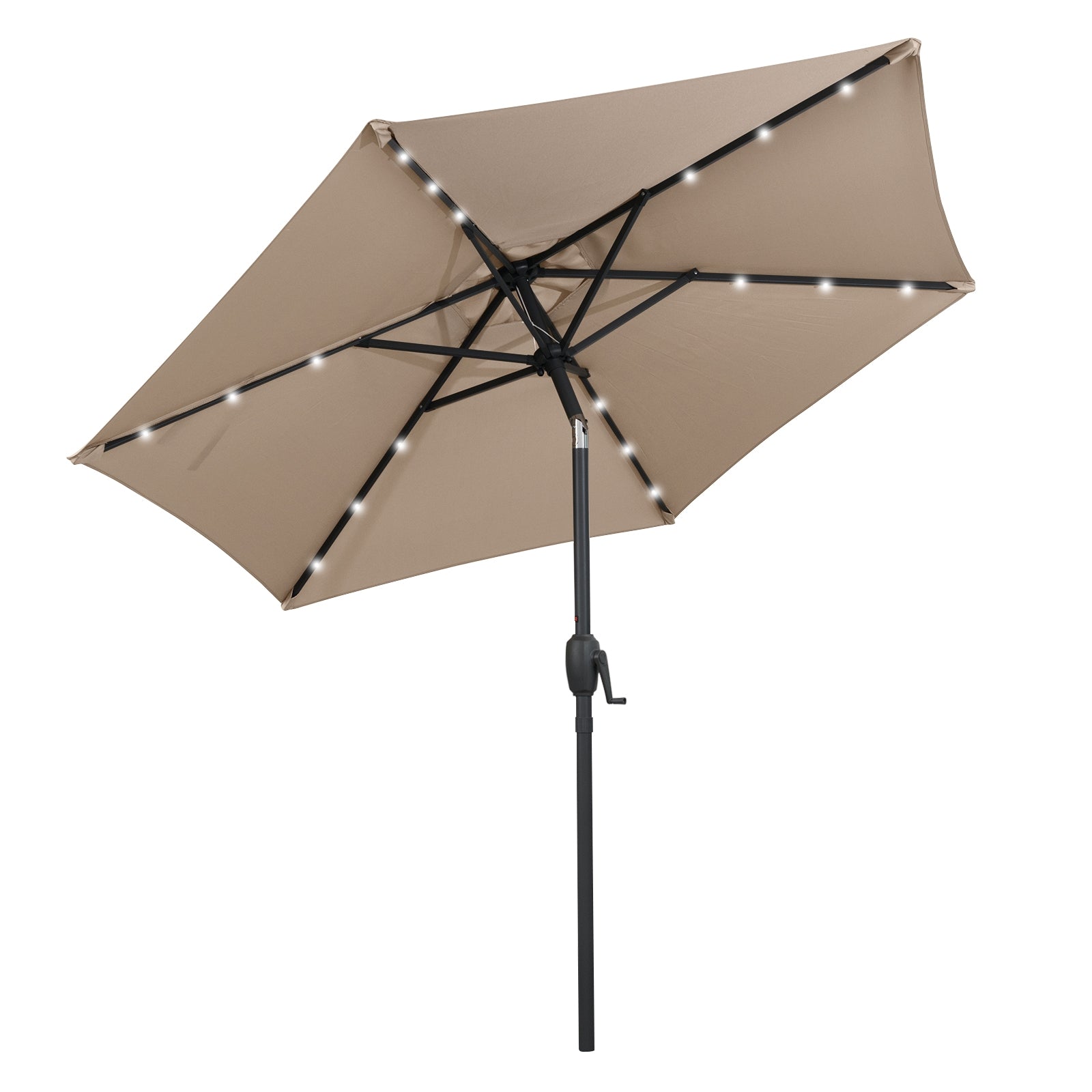 7.5 Feet Solar Powered Patio Umbrella with LED Lights and Crank Handle, Tan Outdoor Umbrellas at Gallery Canada
