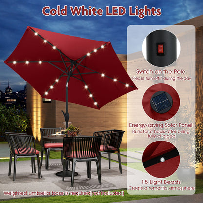 7.5 Feet Solar Powered Patio Umbrella with LED Lights and Crank Handle, Burgundy Outdoor Umbrellas at Gallery Canada