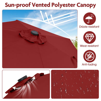 7.5 Feet Solar Powered Patio Umbrella with LED Lights and Crank Handle, Burgundy Outdoor Umbrellas at Gallery Canada