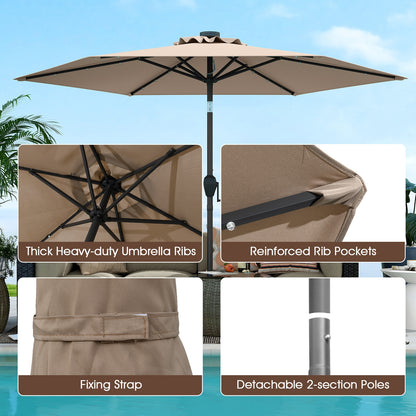 7.5 Feet Solar Powered Patio Umbrella with LED Lights and Crank Handle, Tan Outdoor Umbrellas at Gallery Canada