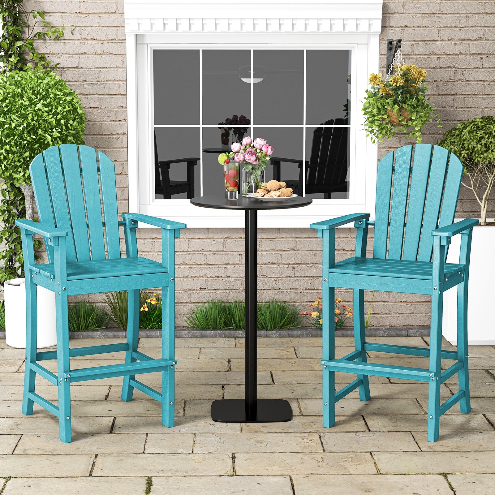 Counter Height Outdoor Bar Stool Set, 2 Pack, Turquoise Patio Dining Chairs at Gallery Canada