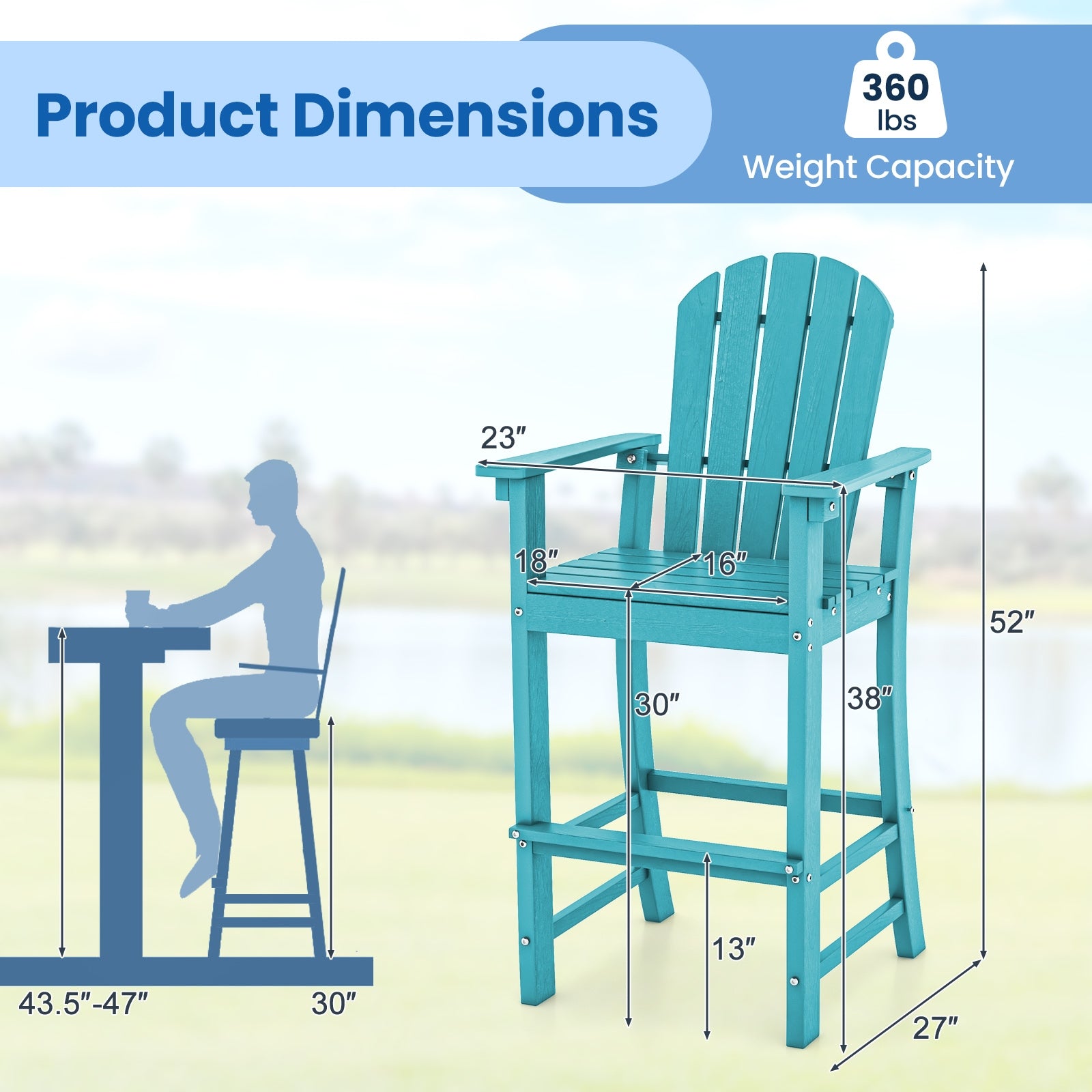 Counter Height Outdoor Bar Stool Set, 2 Pack, Turquoise Patio Dining Chairs at Gallery Canada