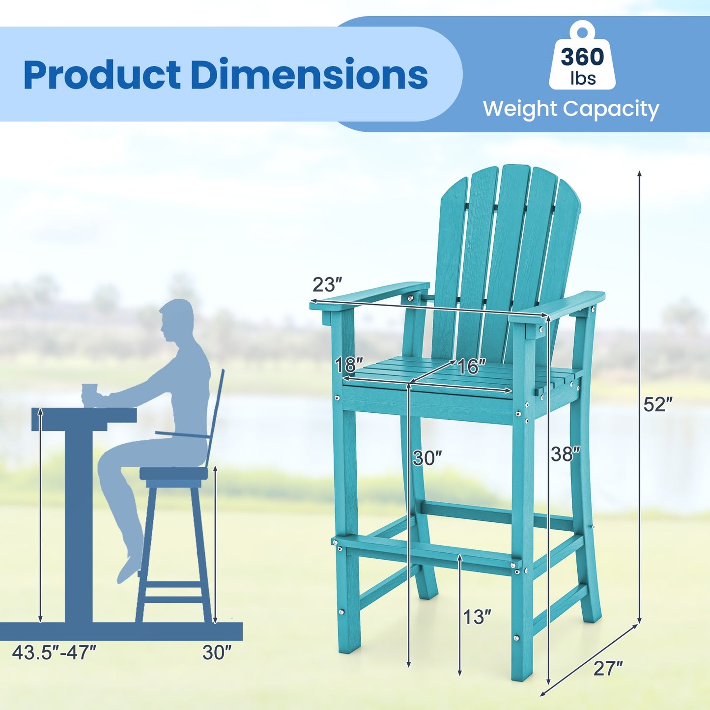 Counter Height Outdoor Bar Stool Set, 2 Pack, Turquoise Patio Dining Chairs at Gallery Canada
