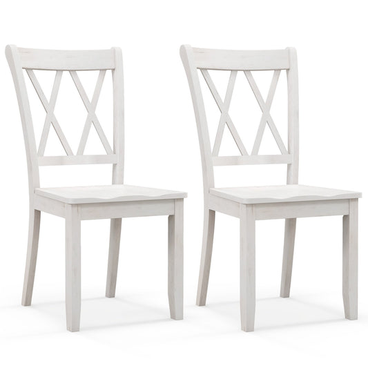 Set of 2 Wooden Dining Chairs Mid Century Farmhouse Retro Kitchen Chairs, White - Gallery Canada
