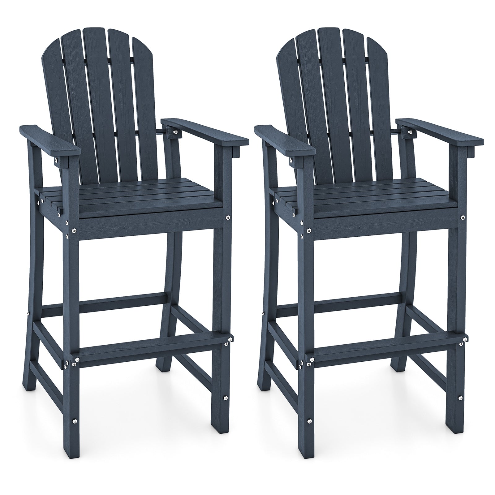 Set of 2 Counter Height Outdoor HDPE Bar Stool with Armrests and Footrest, Navy Patio Dining Chairs at Gallery Canada