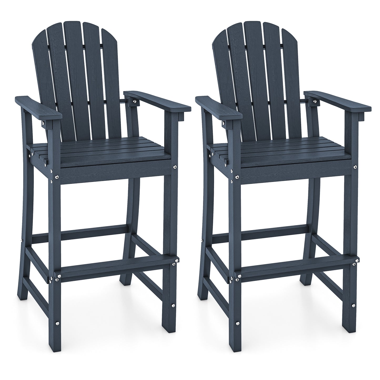 Set of 2 Counter Height Outdoor HDPE Bar Stool with Armrests and Footrest, Navy Patio Dining Chairs at Gallery Canada