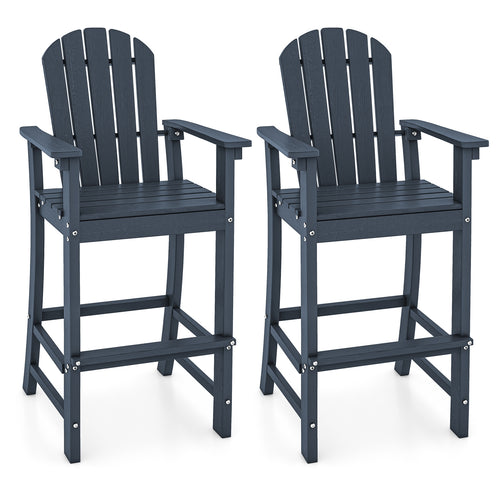 Set of 2 Counter Height Outdoor HDPE Bar Stool with Armrests and Footrest, Navy