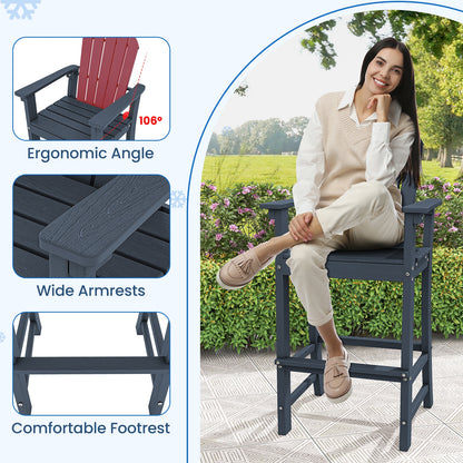 Set of 2 Counter Height Outdoor HDPE Bar Stool with Armrests and Footrest, Navy Patio Dining Chairs at Gallery Canada