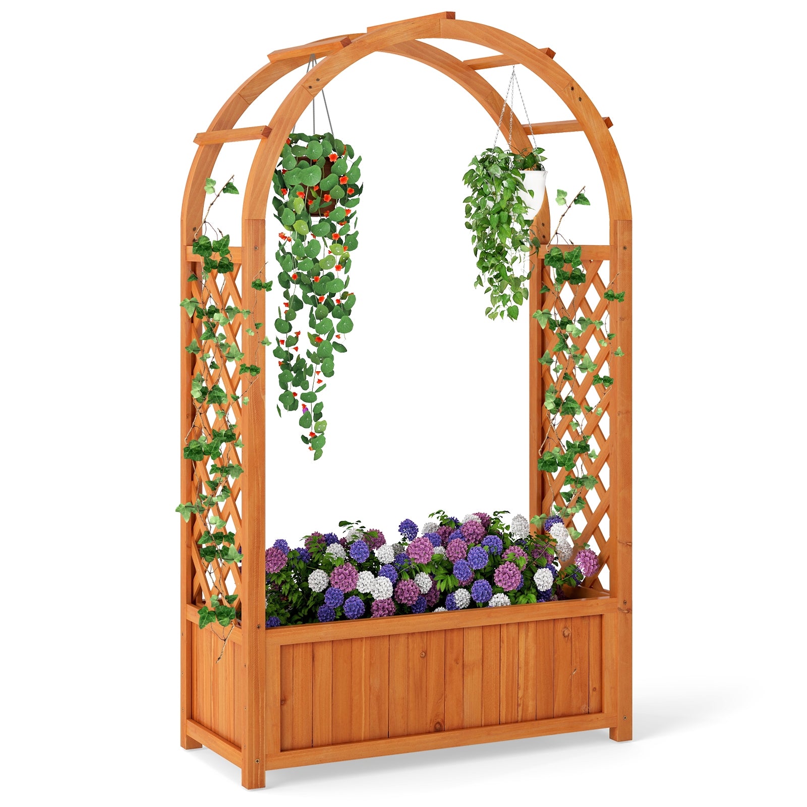Wooden Raised Garden Bed With Lattice Trellis, Brown Raised Garden Beds at Gallery Canada