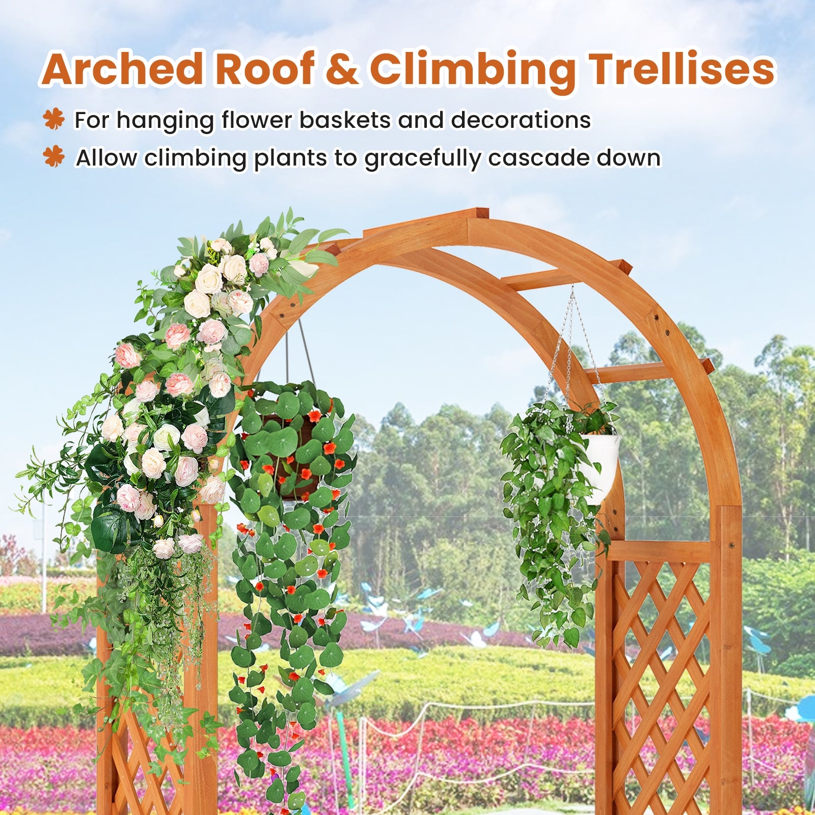 Raised Garden Bed with Lattice Trellis Ached Roof Wooden Elevated Planter Box, Brown Raised Garden Beds at Gallery Canada