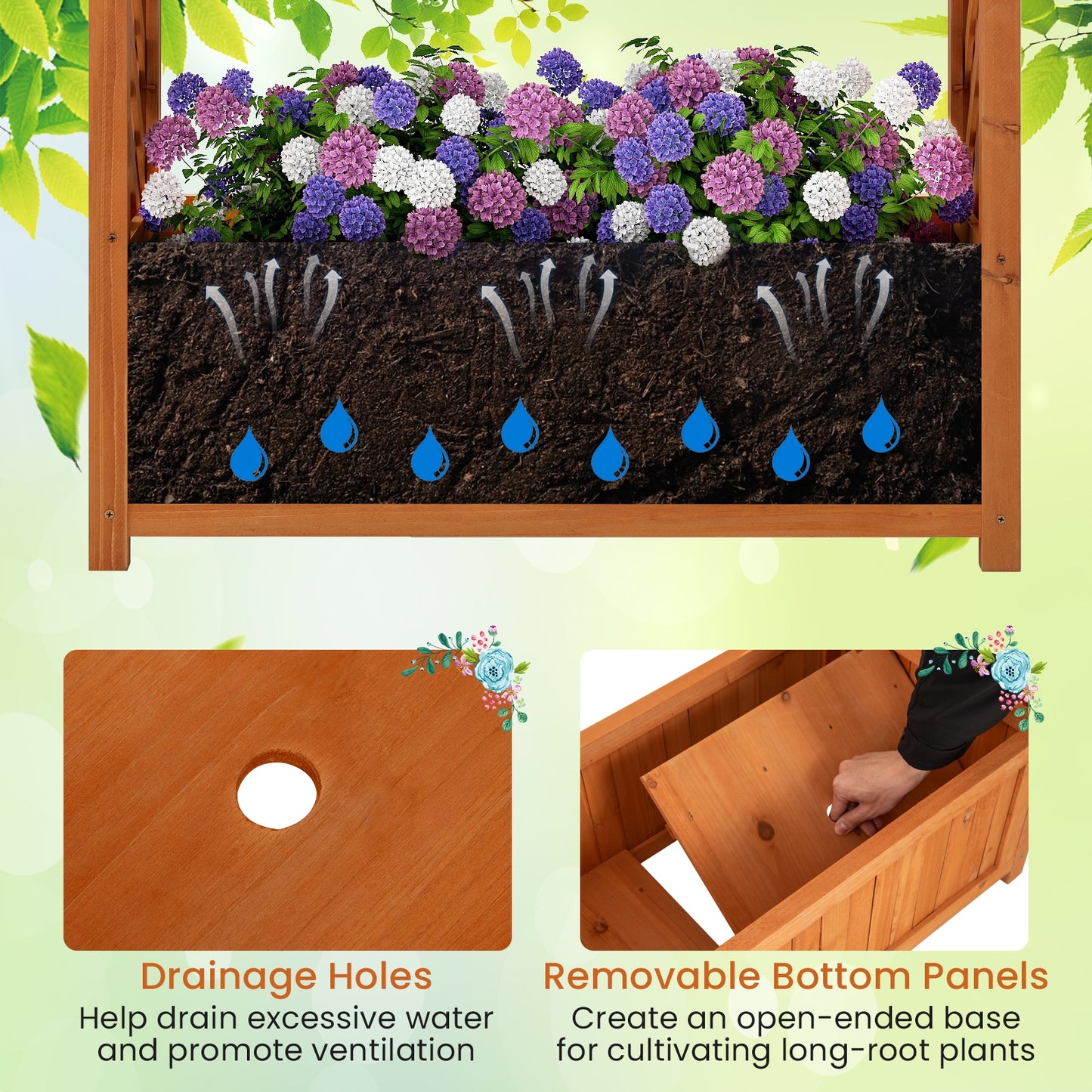 Wooden Raised Garden Bed With Lattice Trellis, Brown
