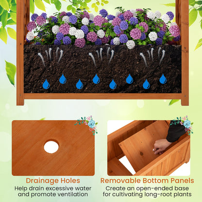 Wooden Raised Garden Bed With Lattice Trellis, Brown