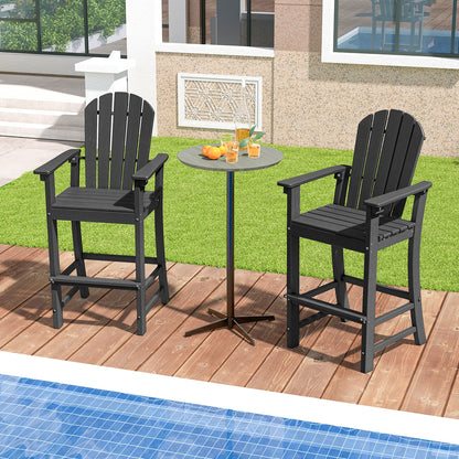 Set of 2 Counter Height Outdoor HDPE Bar Stool with Armrests and Footrest, Black Patio Dining Chairs at Gallery Canada