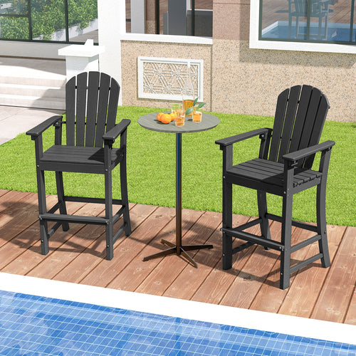 Set of 2 Counter Height Outdoor HDPE Bar Stool with Armrests and Footrest, Black
