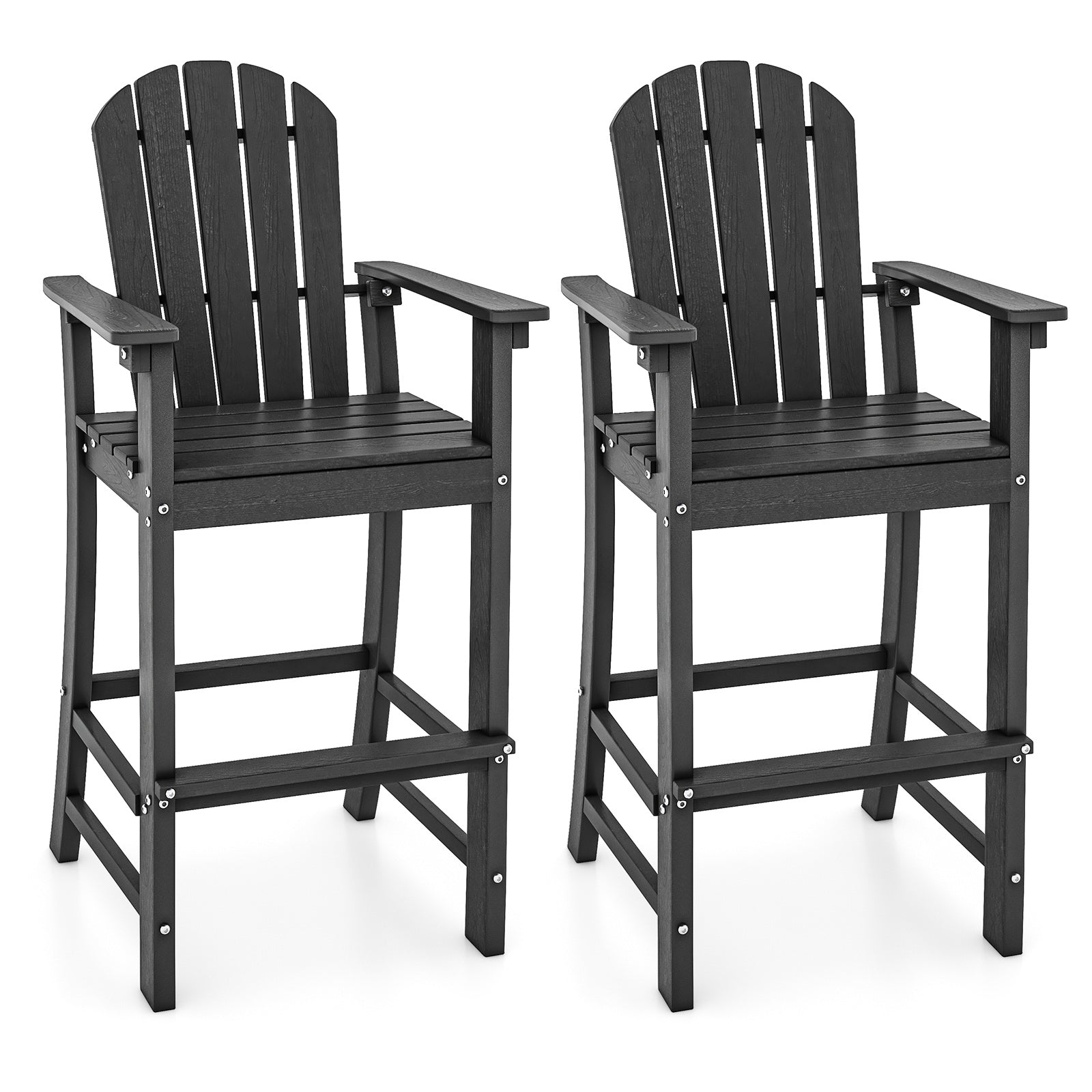 Set of 2 Counter Height Outdoor HDPE Bar Stool with Armrests and Footrest, Black Patio Dining Chairs at Gallery Canada