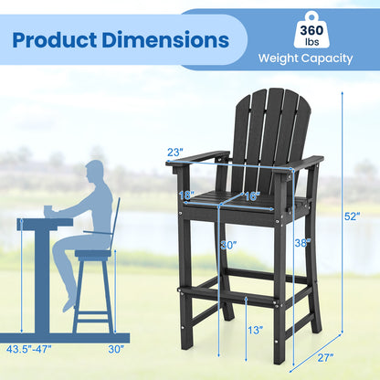 Set of 2 Counter Height Outdoor HDPE Bar Stool with Armrests and Footrest, Black Patio Dining Chairs at Gallery Canada