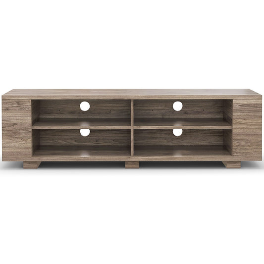 Wooden TV Stand with 8 Open Shelves for TVs up to 65 Inch Flat Screen, Light Gray - Gallery Canada