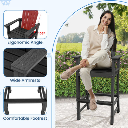 Set of 2 Counter Height Outdoor HDPE Bar Stool with Armrests and Footrest, Black Patio Dining Chairs at Gallery Canada