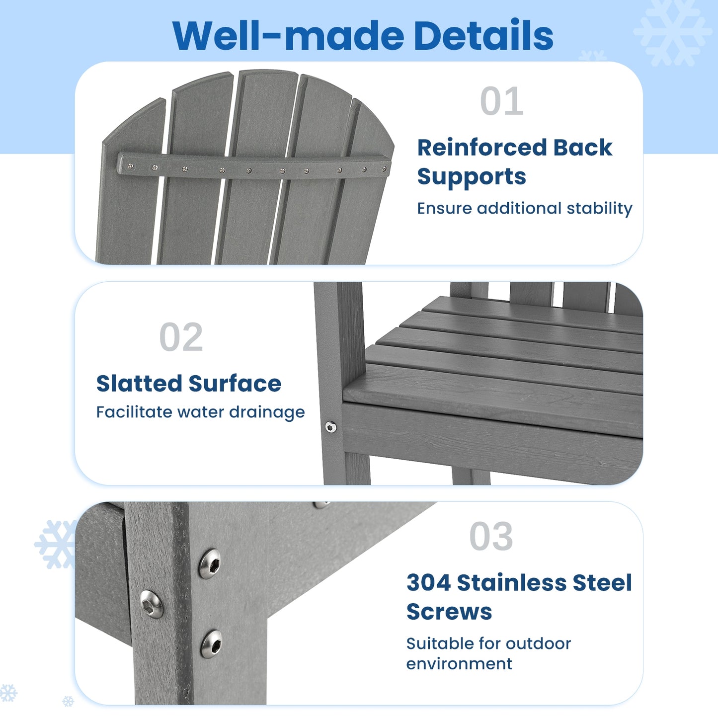 Set of 2 Counter Height Outdoor HDPE Bar Stool with Armrests and Footrest, Gray Patio Dining Chairs at Gallery Canada