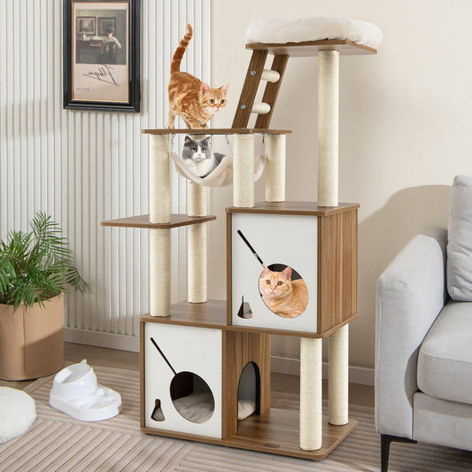 57" Cat Tree Tower Multi-Level Activity Center with Scratching Posts, Natural - Gallery Canada