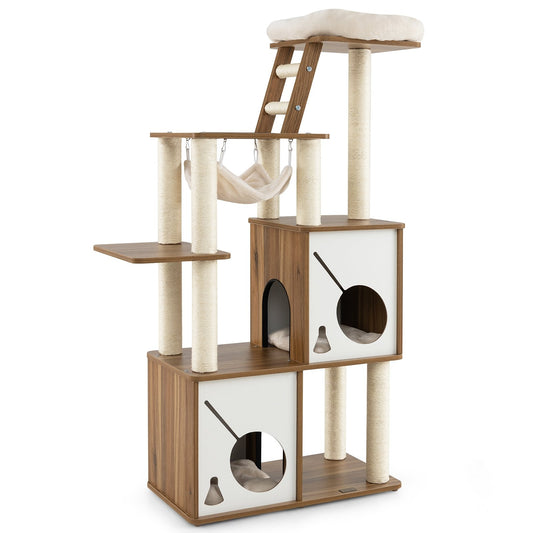 57" Cat Tree Tower Multi-Level Activity Center with Scratching Posts, Natural - Gallery Canada