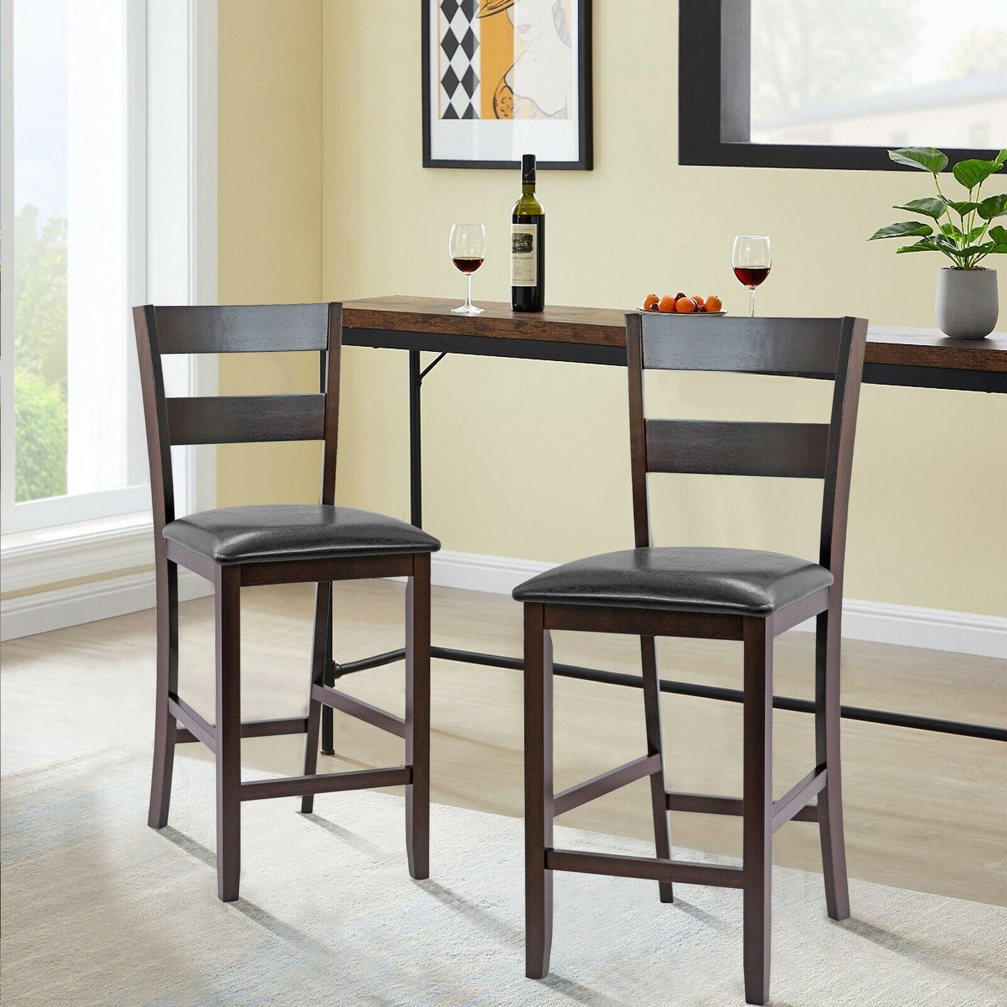 2-Pieces Upholstered Bar Stools Counter Height Chairs with PU Leather Cover, Brown Bar Stools at Gallery Canada