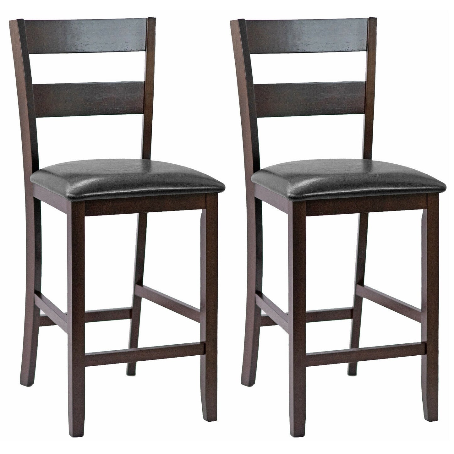 2-Pieces Upholstered Bar Stools Counter Height Chairs with PU Leather Cover, Brown Bar Stools at Gallery Canada