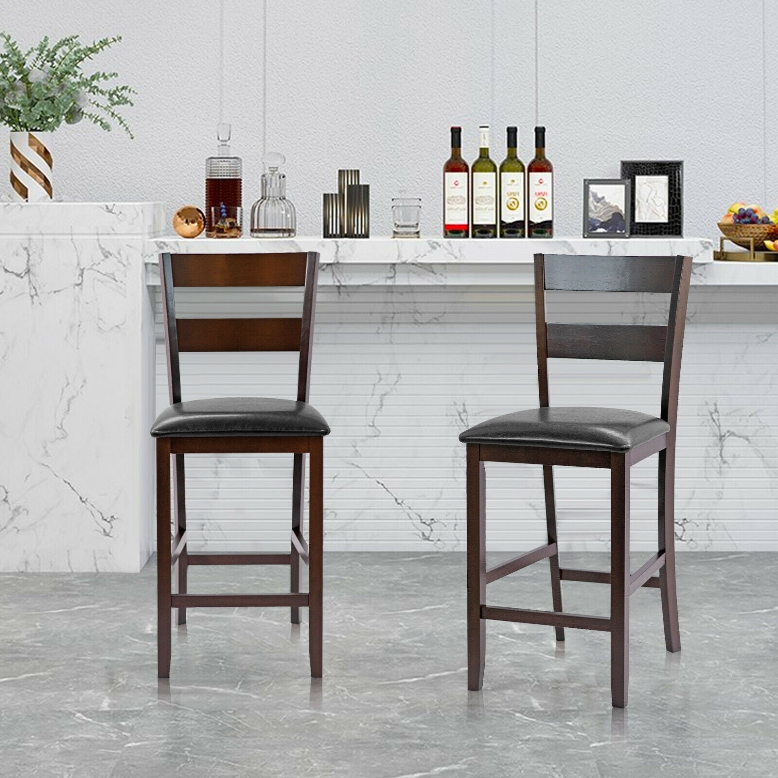 2-Pieces Upholstered Bar Stools Counter Height Chairs with PU Leather Cover, Brown Bar Stools at Gallery Canada
