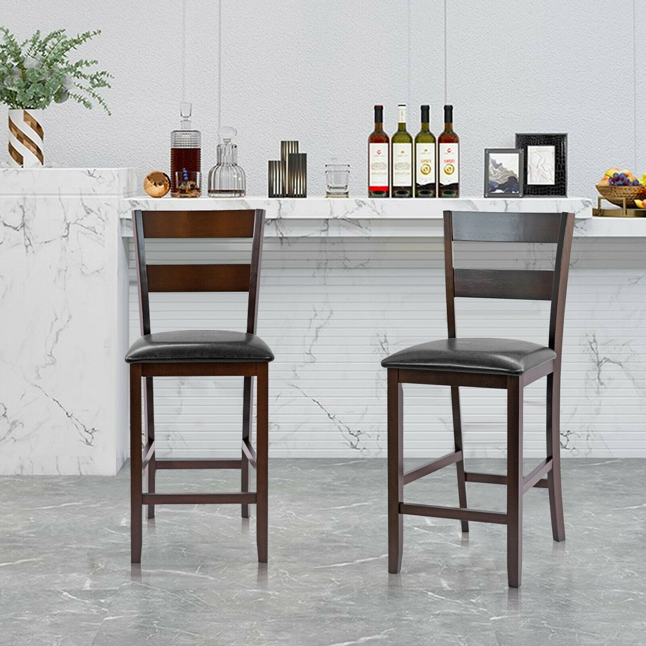 2-Pieces Upholstered Bar Stools Counter Height Chairs with PU Leather Cover - Gallery View 6 of 9