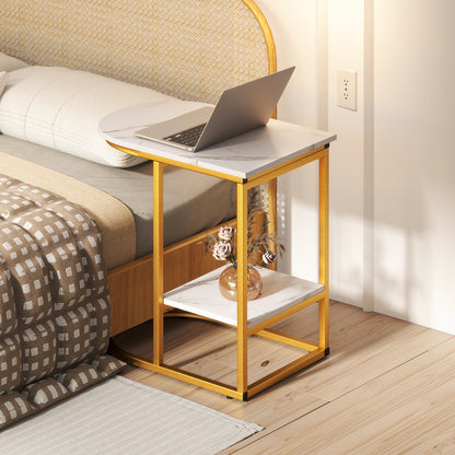 C-shaped Modern Sofa Side Table with Faux Marble Tabletop and Storage Shelf, White End & Side Tables at Gallery Canada