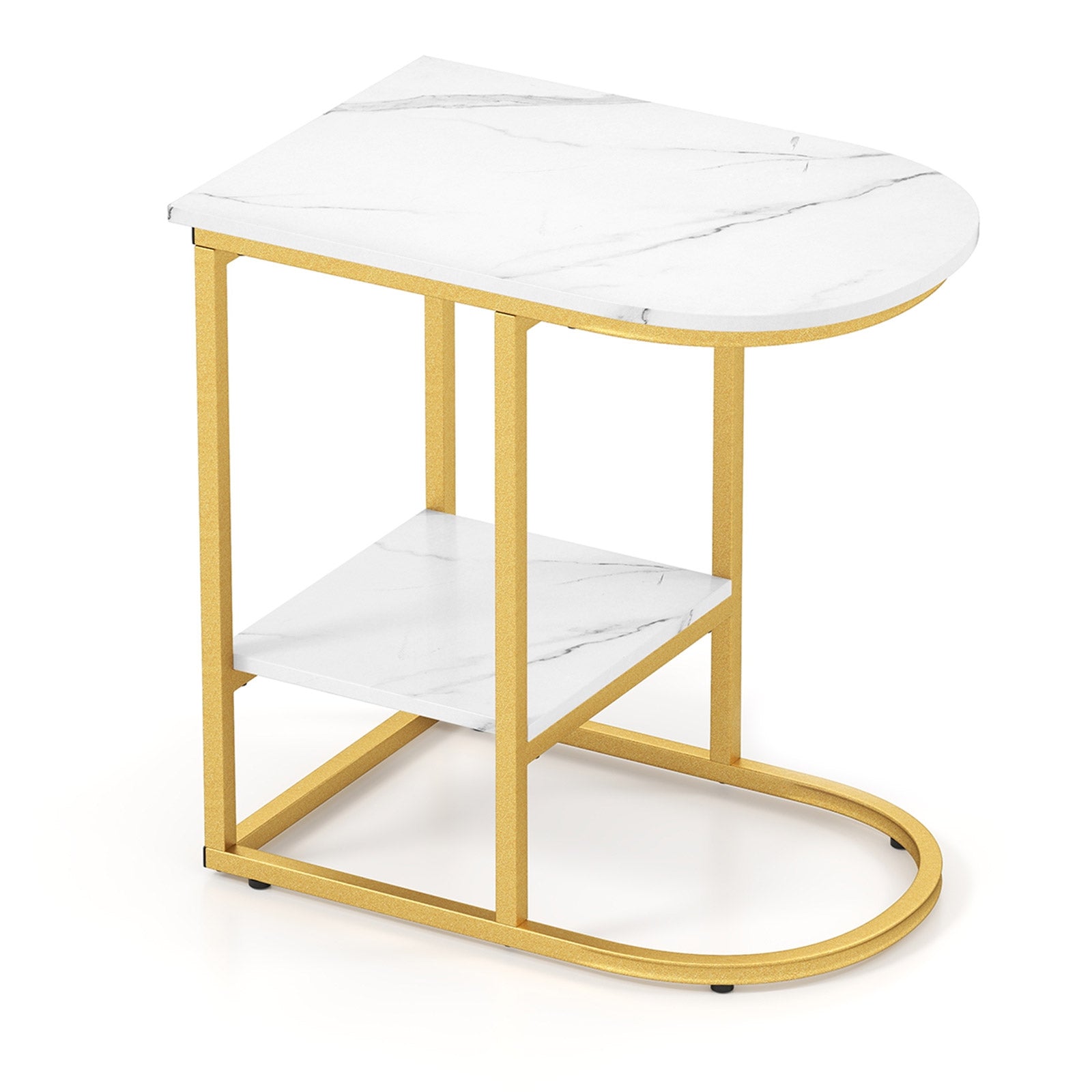 C-shaped Modern Sofa Side Table with Faux Marble Tabletop and Storage Shelf, White End & Side Tables at Gallery Canada