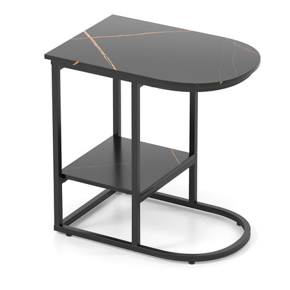 Modern C-Shaped Sofa Side Table, Faux Marble Top, Storage Shelf, Black End & Side Tables Black at Gallery Canada
