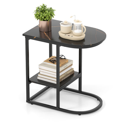 C-shaped Modern Sofa Side Table with Faux Marble Tabletop and Storage Shelf, Black End & Side Tables at Gallery Canada